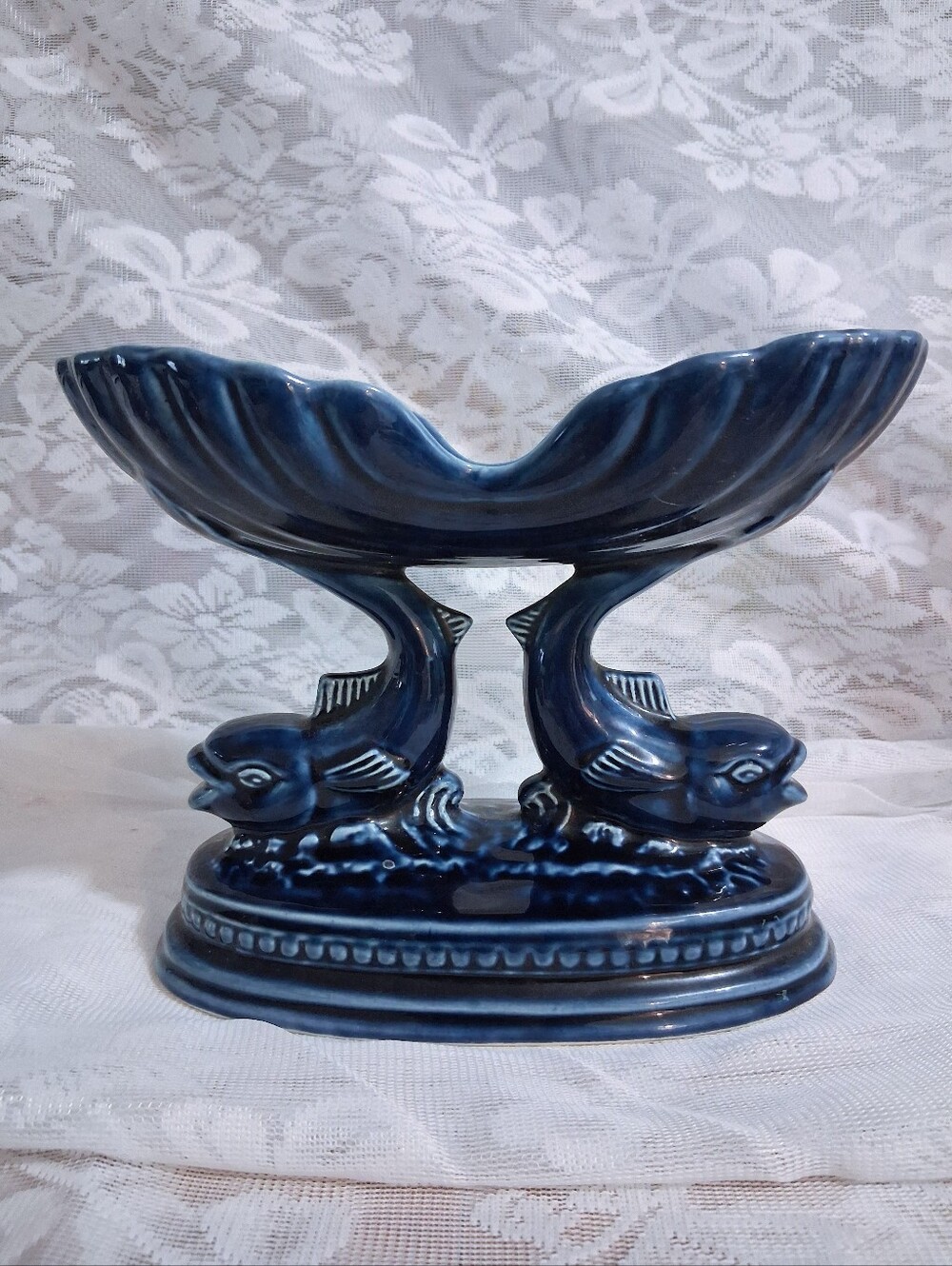 Vintage Devonway Kingsbridge Art Deco Fish Dish Bonbons Trinket Soap Cobalt Blue